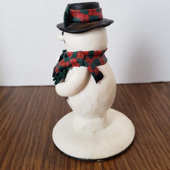 6 Inch Ceramic Snowman Pillar Candle Holder With Medal Base - Picture 2 of 4